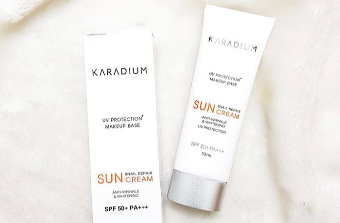 Thiết kế vỏ hộp kem chống nắng Karadium Snail Repair Sun Cream SPF50+ PA+++