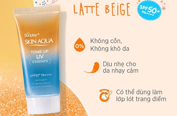 Kem chống nắng Skin Aqua Tone Up UV Essence SPF50+ PA++++ LATTE BEIGE cho da khô nhạy cảm
