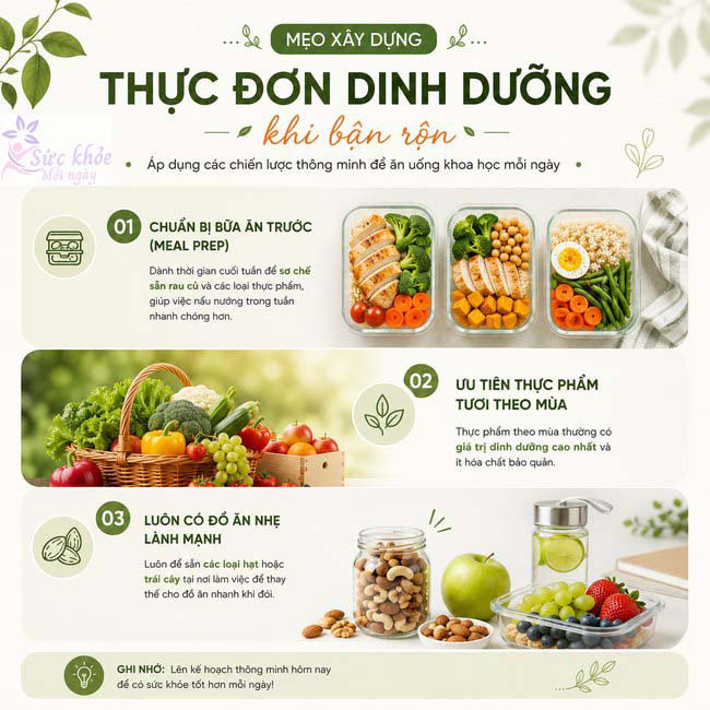 Mẹo xây dựng thực đơn dinh dưỡng khi bận rộn