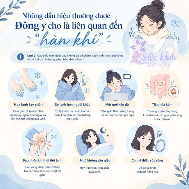 Những dấu hiệu thường được Đông y cho là liên quan đến "hàn khí"